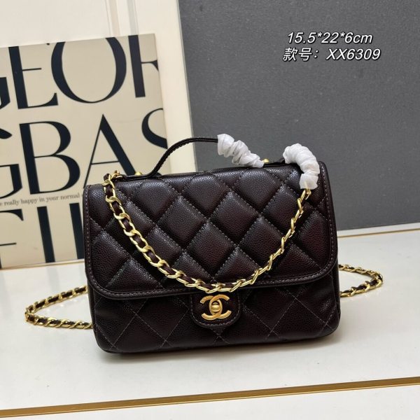 Chanel Quilted Caviar Small Trendy CC Flap Bag with Top Handle and Gold-Tone Chain.
