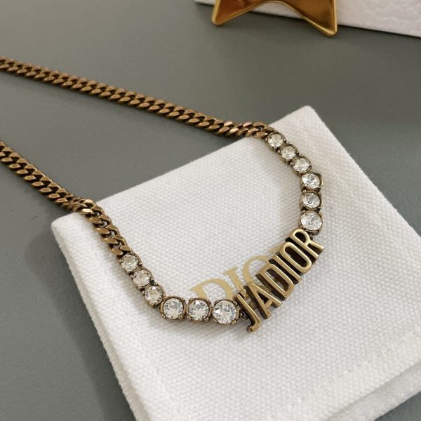 Dior J'Adior Antique Gold-Finish Metal and White Crystals Choker Necklace
