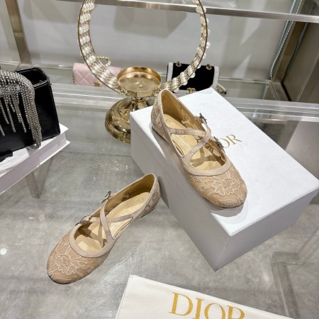 Christian Dior Beige Lace Mary Jane Ballet Flats