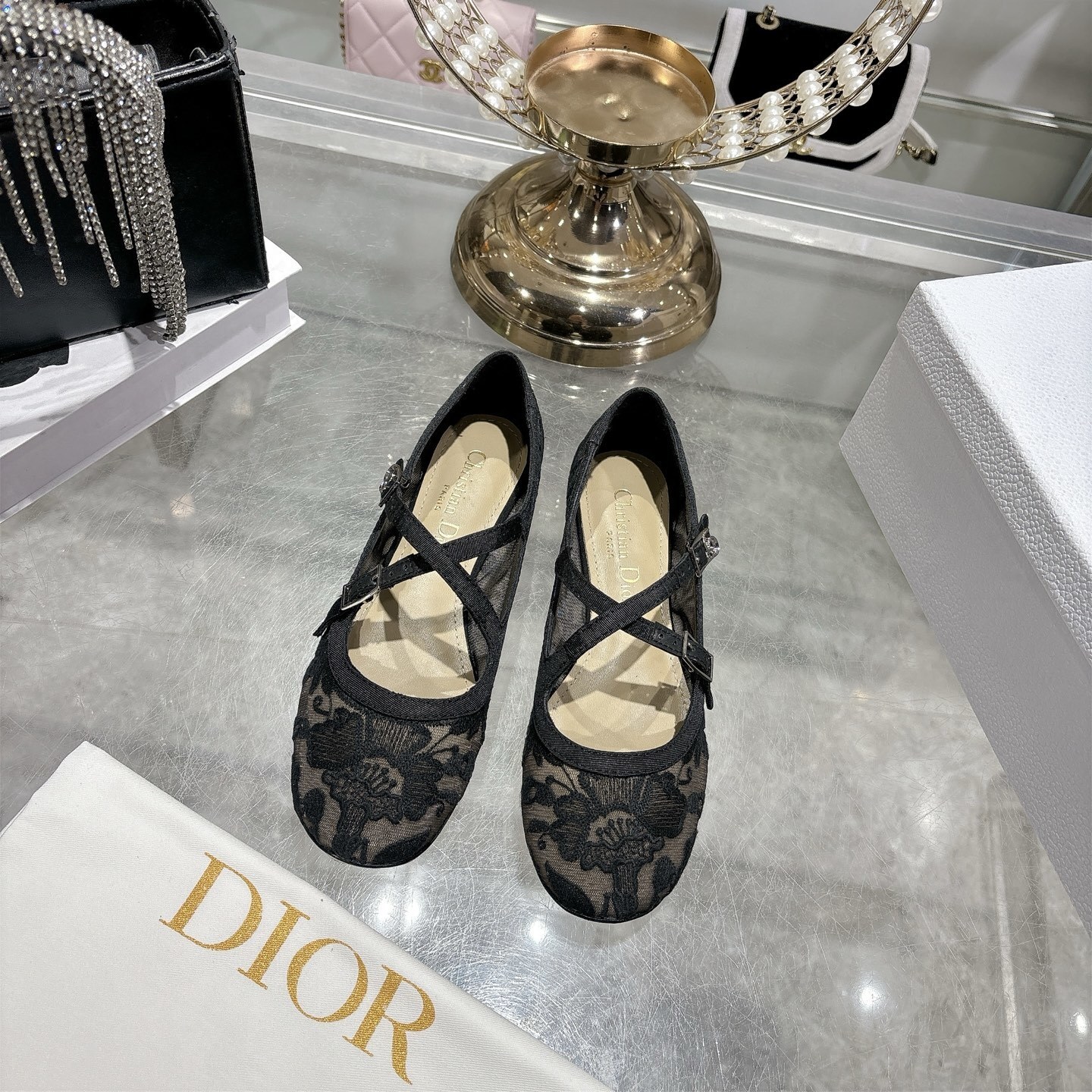 Christian Dior Black Lace Ballet Flats - Image 2