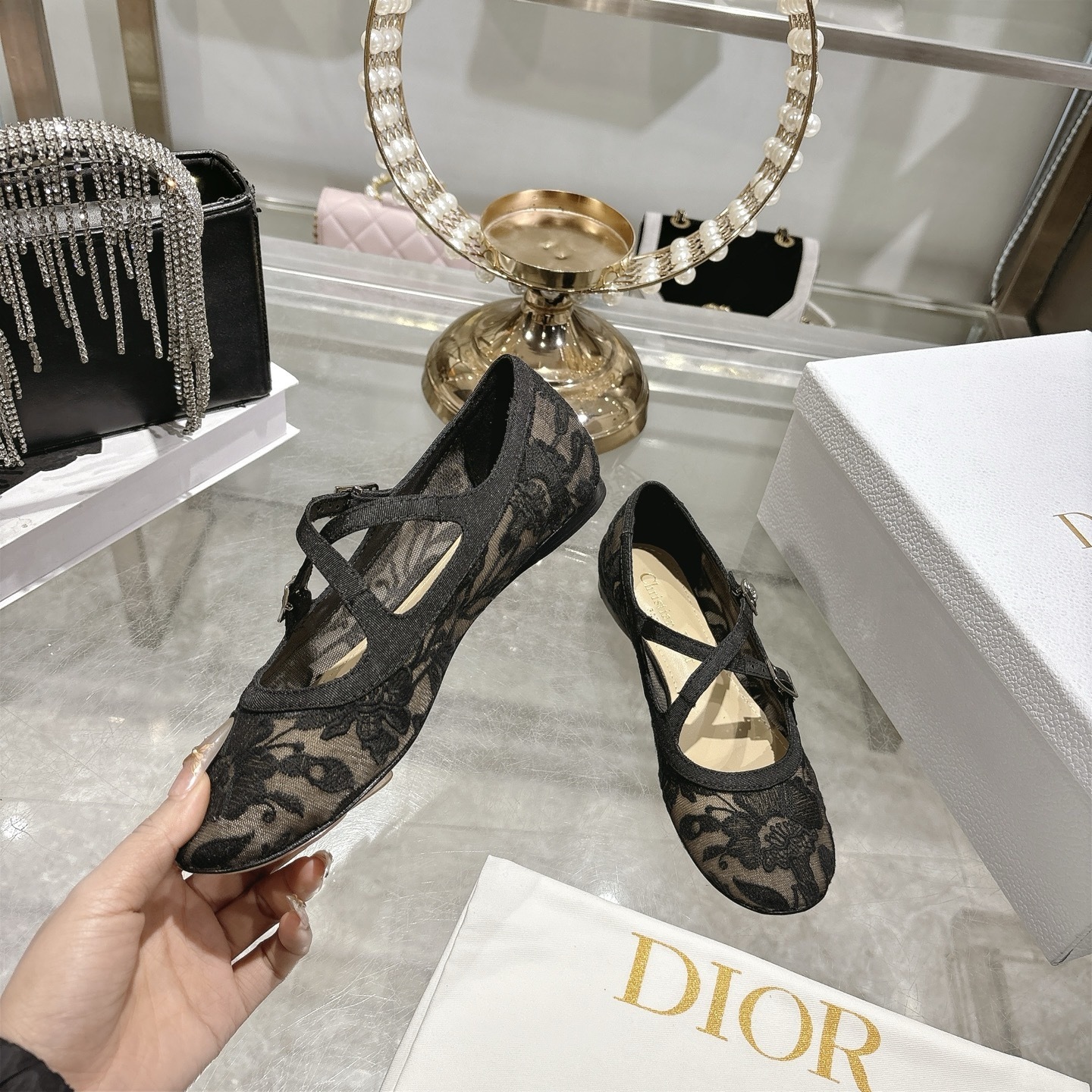 Christian Dior Black Lace Ballet Flats - Image 5