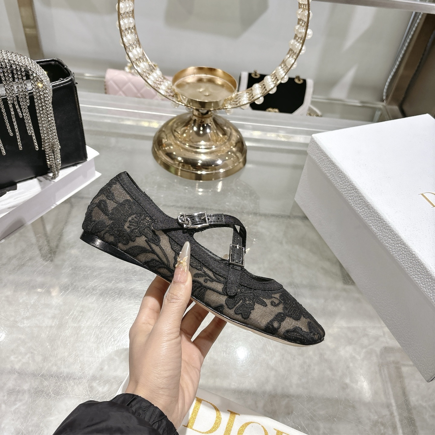 Christian Dior Black Lace Ballet Flats - Image 6