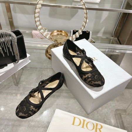 Christian Dior Black Lace Ballet Flats