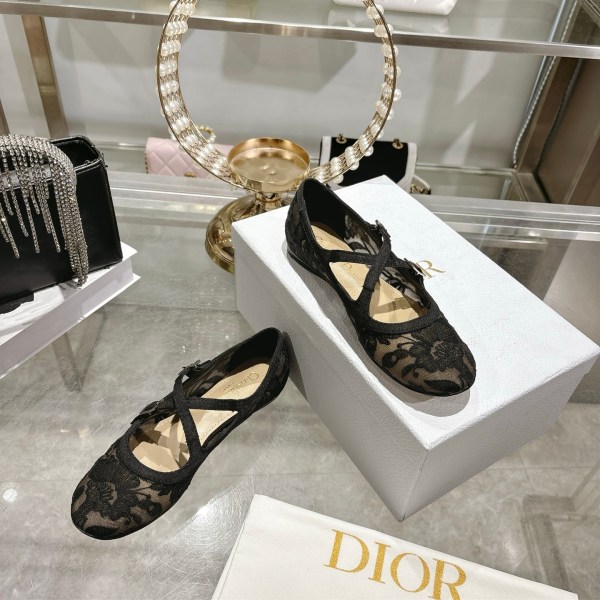 Christian Dior Black Lace Ballet Flats
