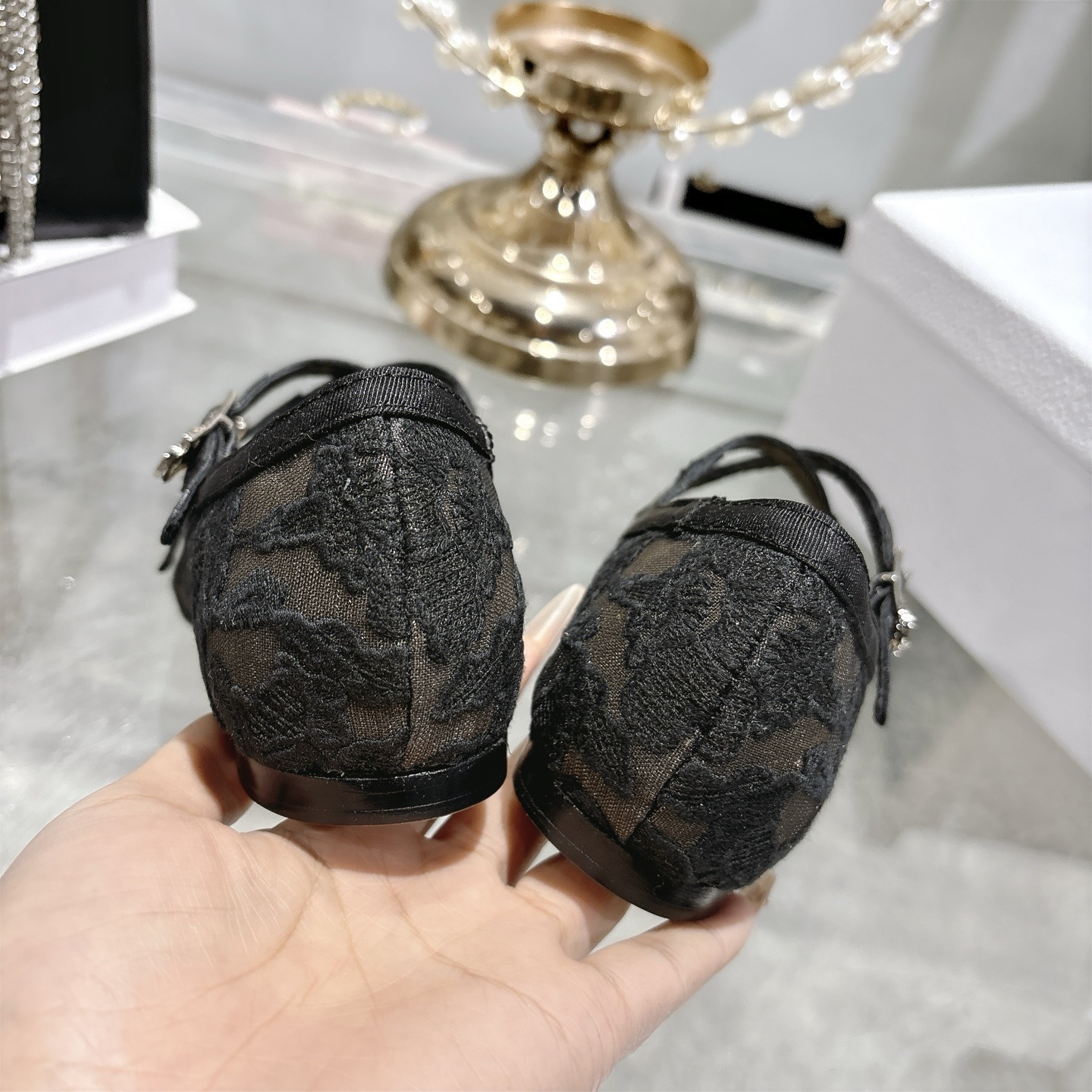 Christian Dior Black Lace Ballet Flats - Image 9