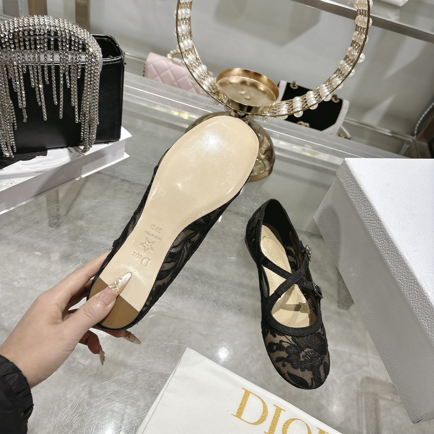 Christian Dior Black Lace Ballet Flats - Image 10