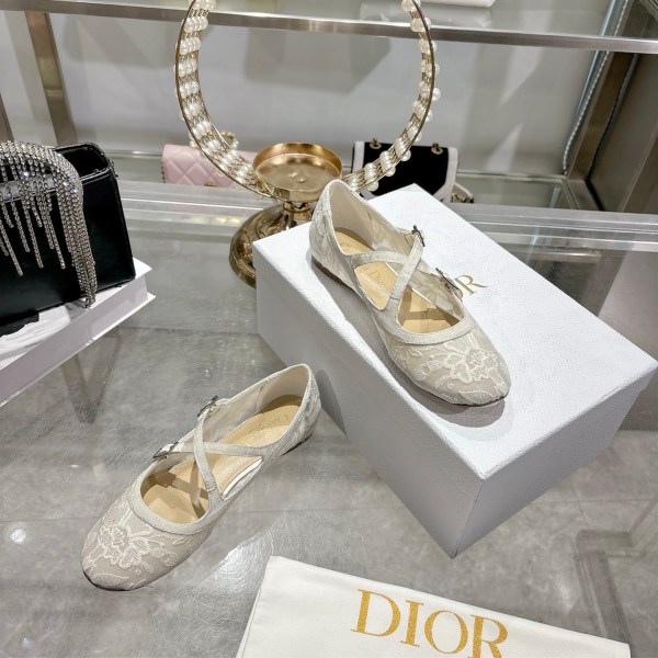 Christian Dior Ivory Floral Lace Mary Jane Ballet Flats