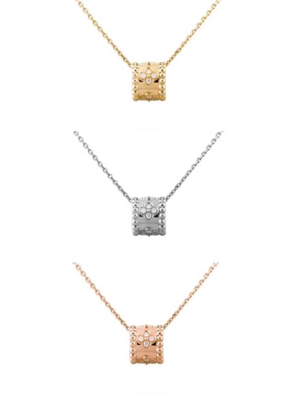 Van Cleef Luxury Perlée Style Sweet Alhambra Clover Barrel Pendant Necklace 18K Gold Plated Beaded Statement Jewelry for Women