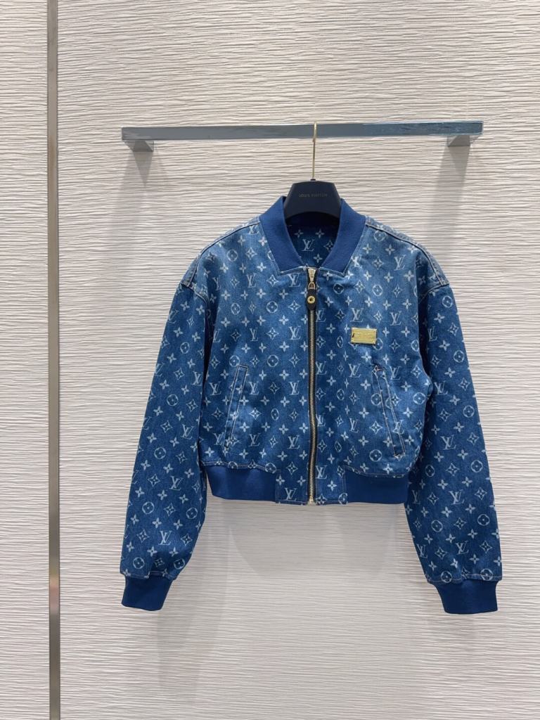 Louis Vuitton Monogram Denim Crop Bomber Jacket in Blue.