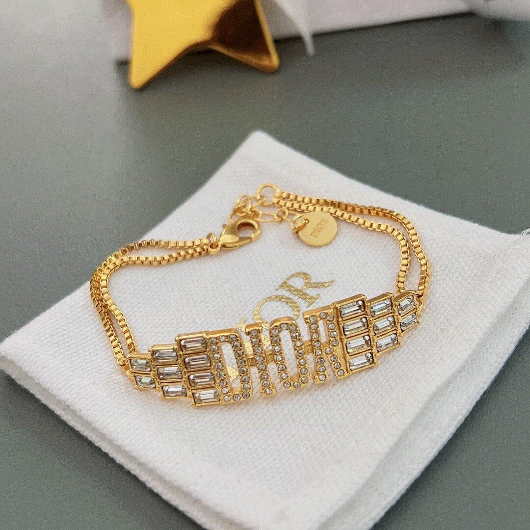 Dior Dio(r)evolution Bracelet in Gold-Finish Metal with White Crystals and DIOR Signature