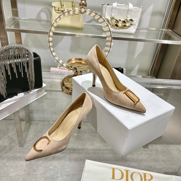 Dior Beige Suede CD Logo Pointed Pumps