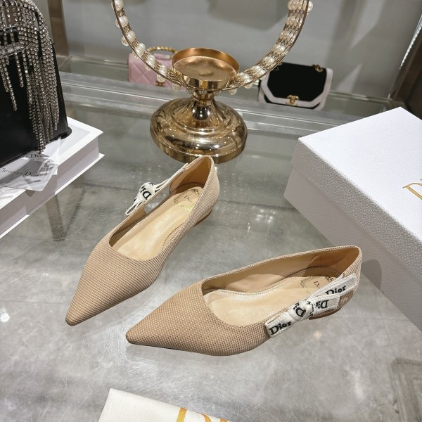 Dior Beige Textured Pointed Ballet Flats