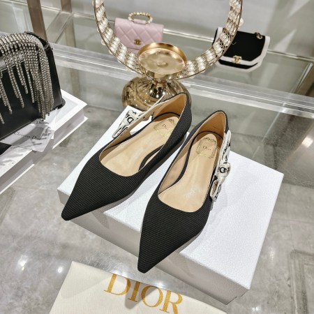 Dior Black Textured Pointed Ballet Flats