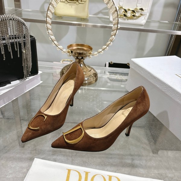 Dior Brown Suede CD Logo Pointed Pumps