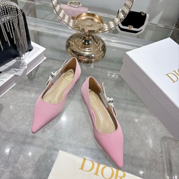Dior Pink Textured Pointed Ballet Flats