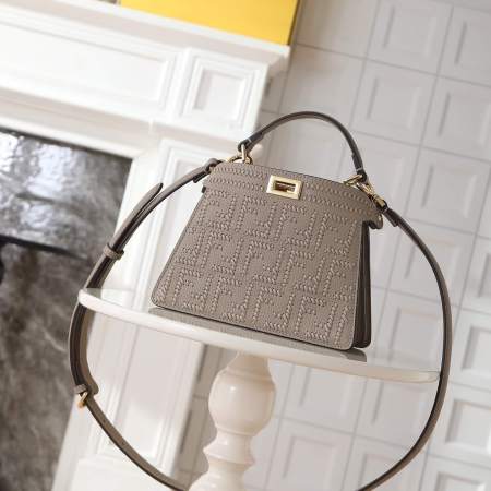 Fendi Peekaboo ISeeU Small Beige Leather Bag with Interlace FF Motif and Top Handle
