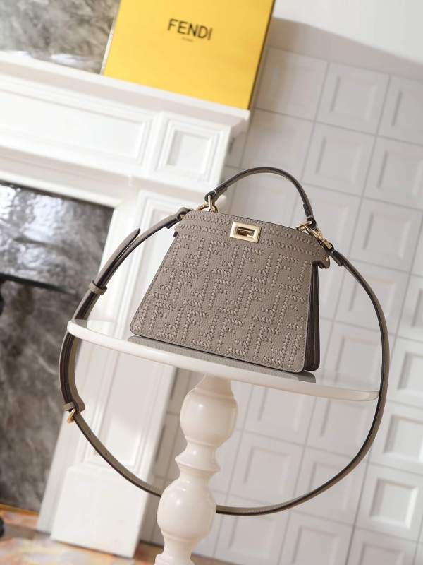 Fendi Peekaboo ISeeU Small Beige Leather Bag with Interlace FF Motif and Top Handle