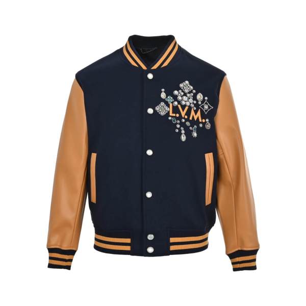 Louis Vuitton Crystal Embellished L.V.M. Varsity Jacket – Navy & Tan