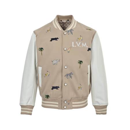 Louis Vuitton Safari Animal Embroidered L.V.M. Varsity Jacket – Beige & White