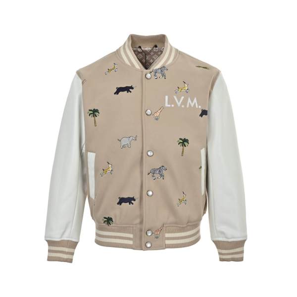 Louis Vuitton Safari Animal Embroidered L.V.M. Varsity Jacket – Beige & White