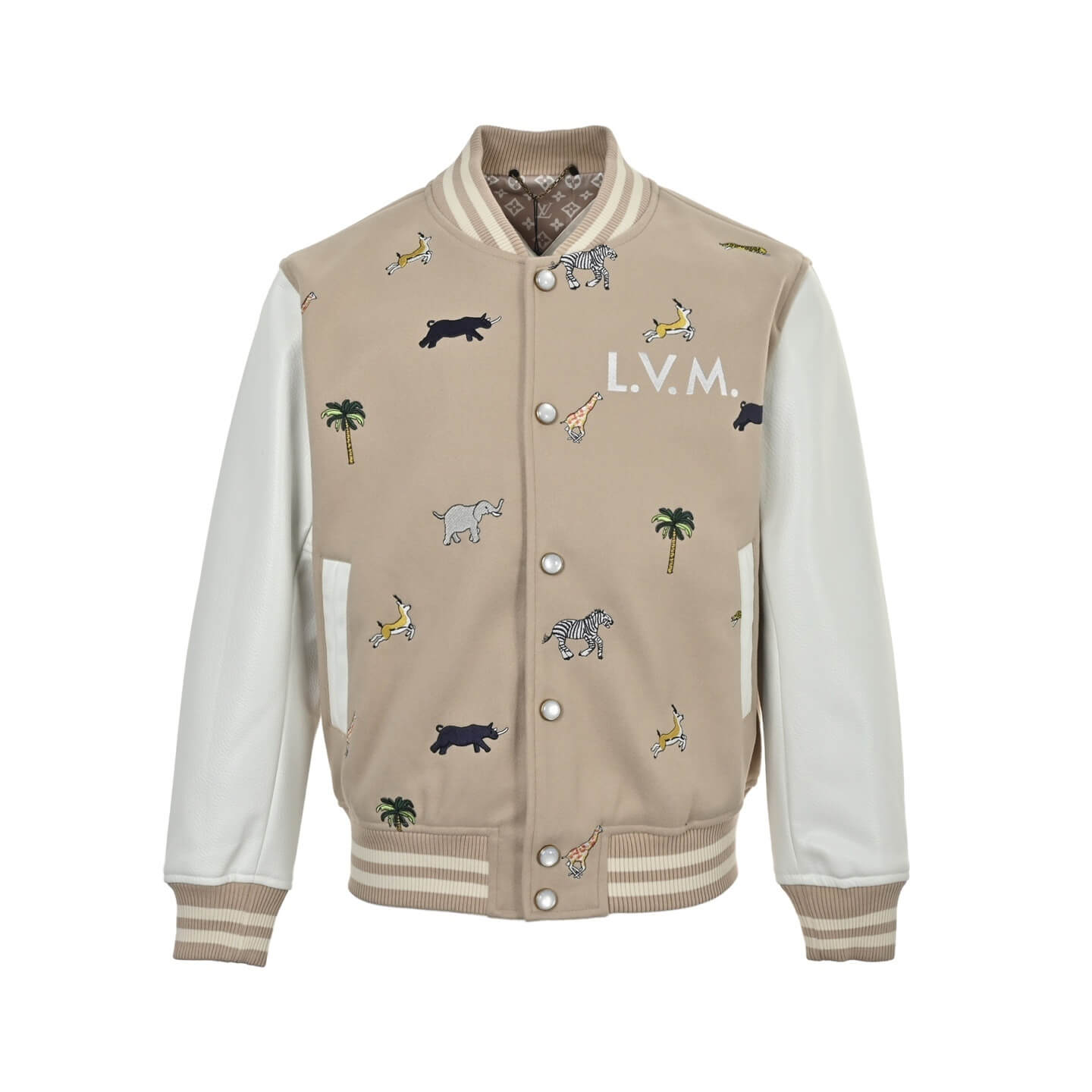 Louis Vuitton Safari Animal Embroidered L.V.M. Varsity Jacket – Beige & White