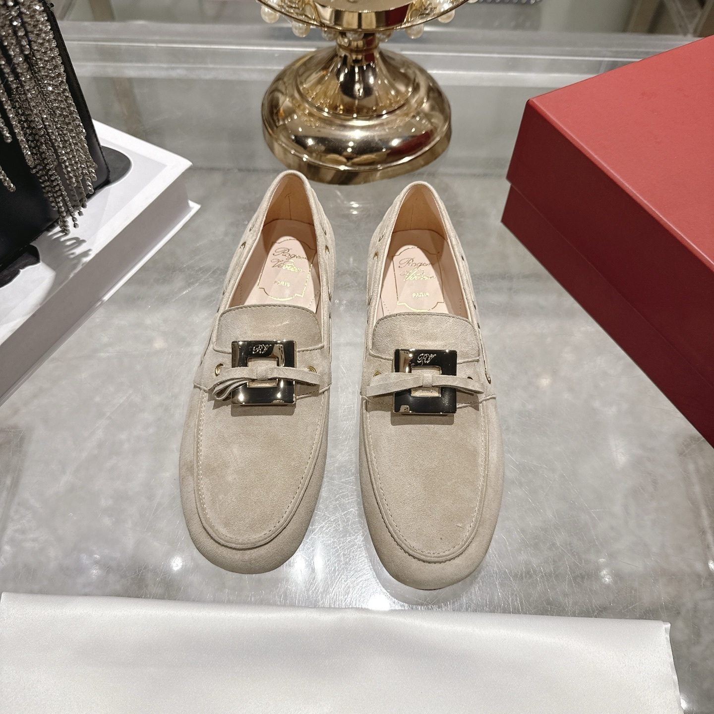 Roger Vivier Beige Suede Buckle Loafers - Image 9