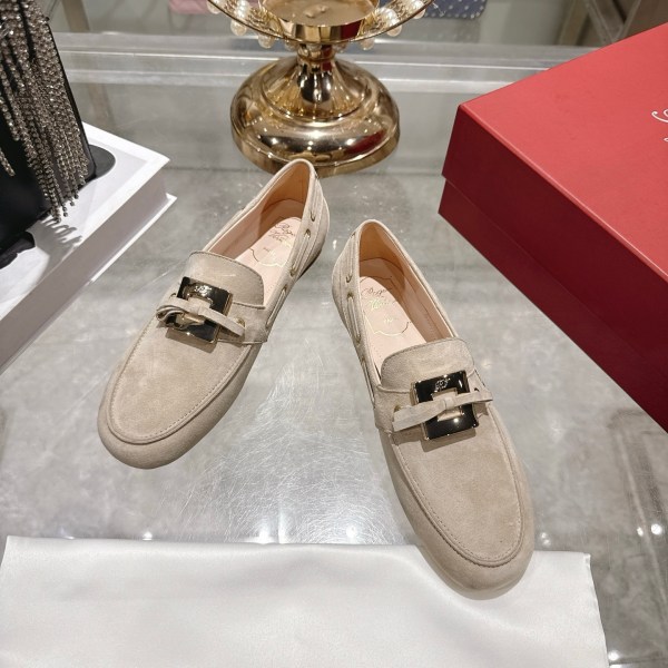 Roger Vivier Beige Suede Buckle Loafers