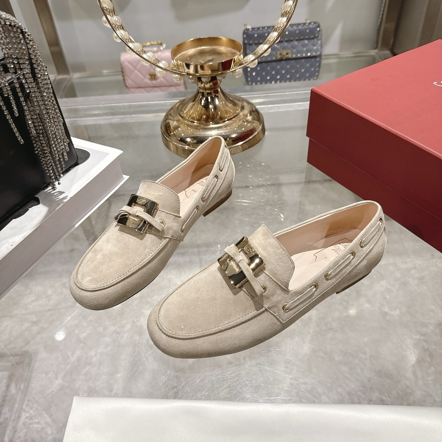Roger Vivier Beige Suede Buckle Loafers - Image 7