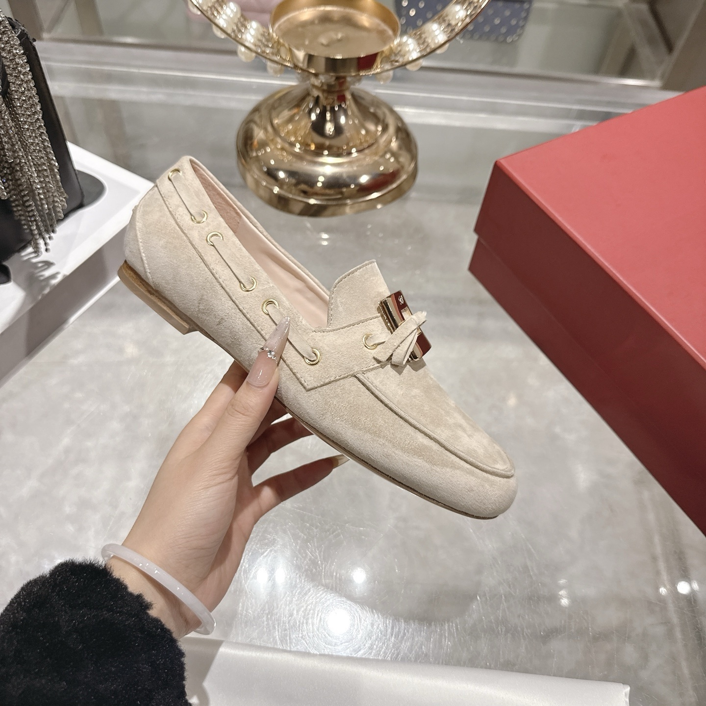 Roger Vivier Beige Suede Buckle Loafers - Image 6