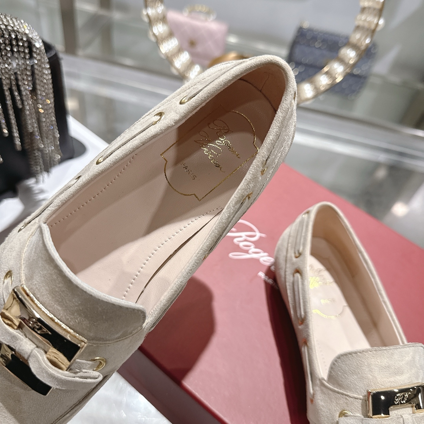 Roger Vivier Beige Suede Buckle Loafers - Image 4