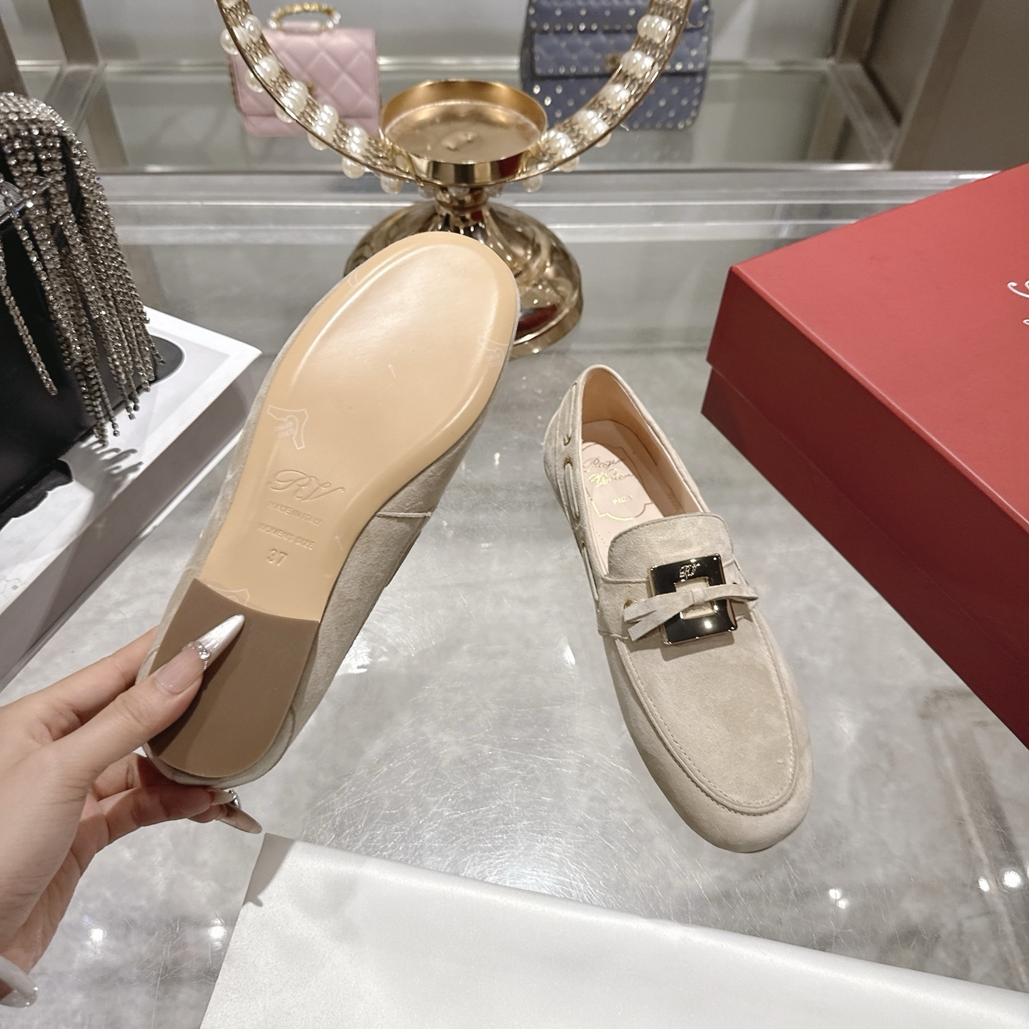 Roger Vivier Beige Suede Buckle Loafers - Image 2