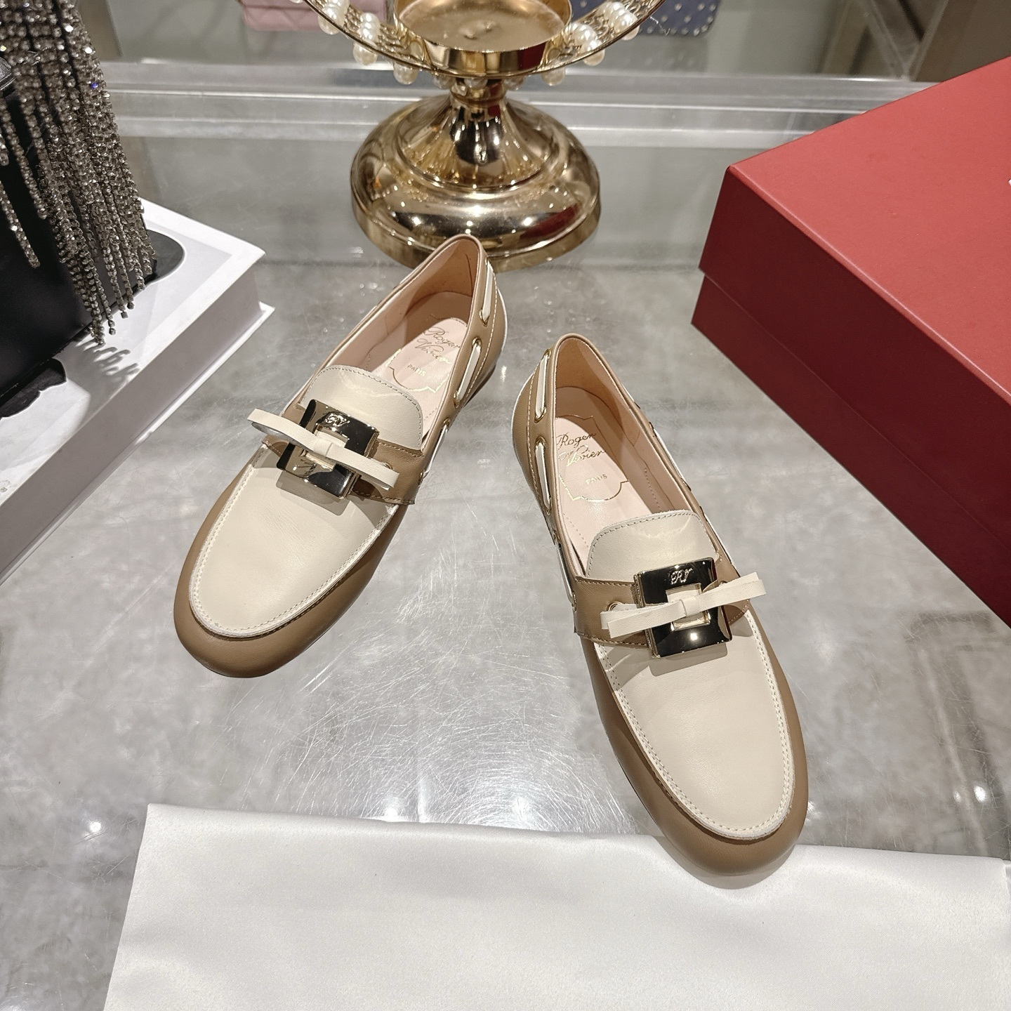 Roger Vivier Two-Tone Leather Buckle Loafers