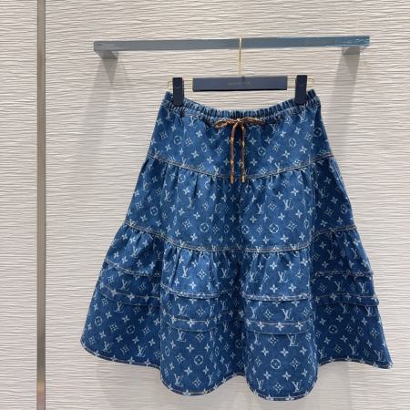 Louis Vuitton Monogram Denim Tiered Mini Skirt in Blue.