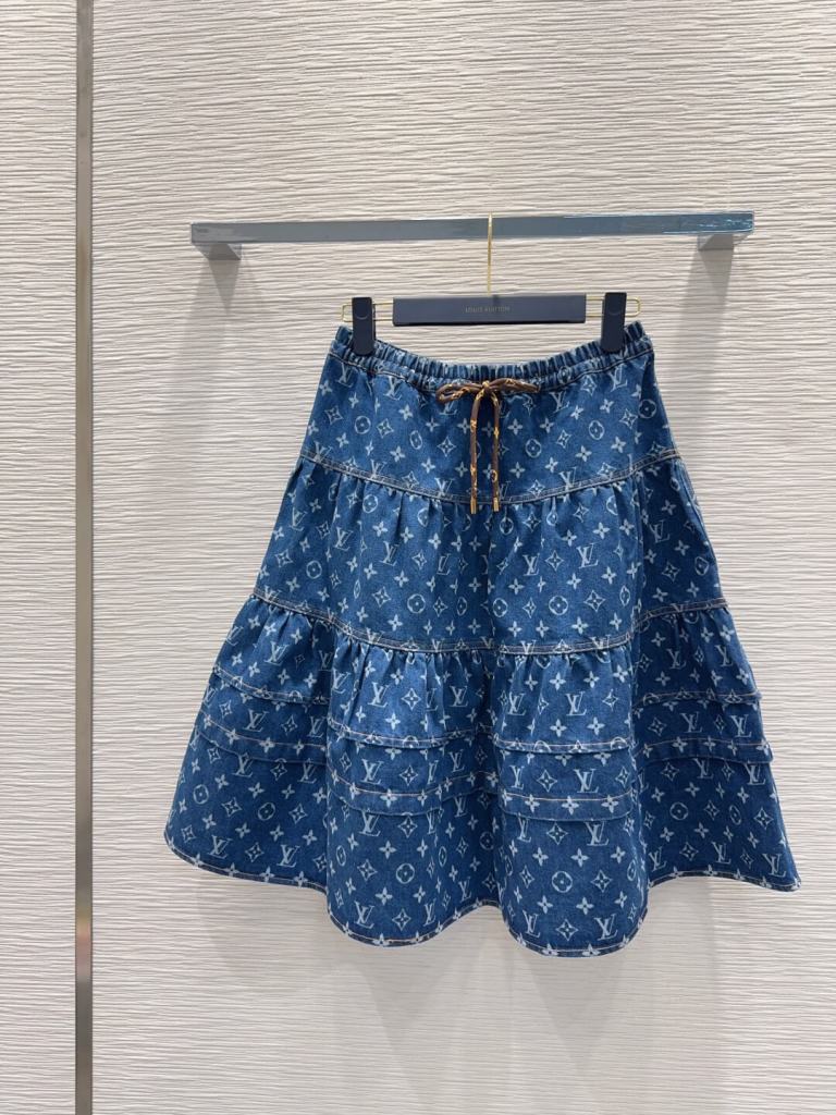 Louis Vuitton Monogram Denim Tiered Mini Skirt in Blue.