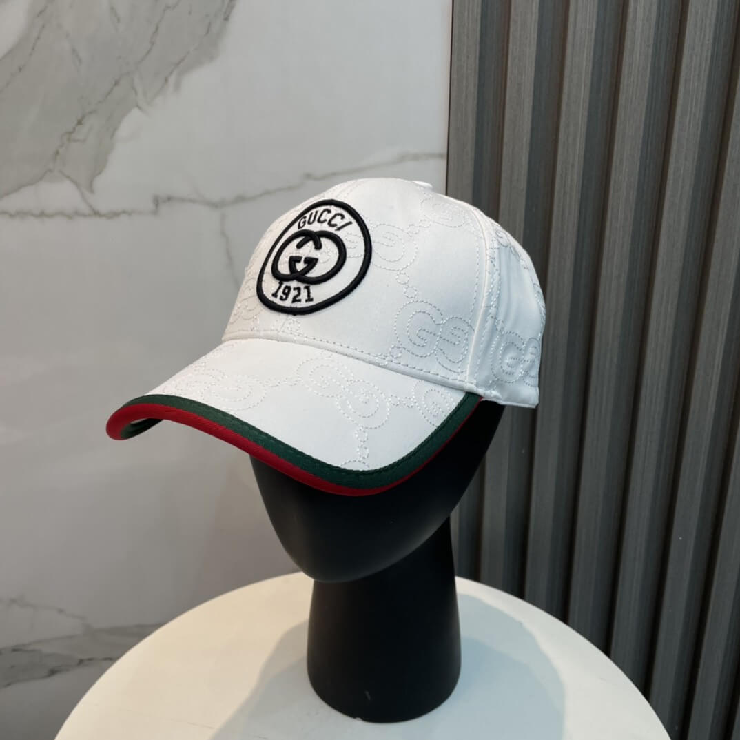 Gucci 1921 Interlocking G Monogram Canvas Baseball Cap – White, Red & Green
