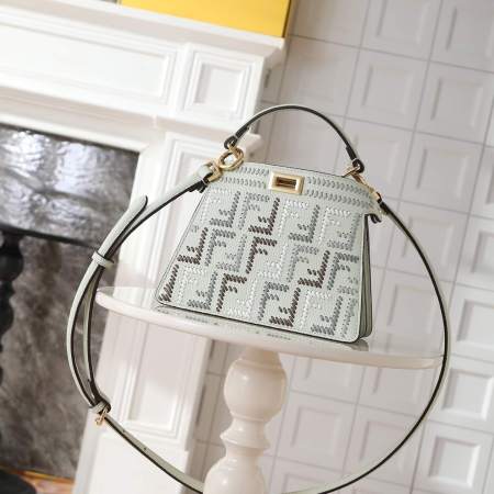 Fendi Peekaboo ISeeU Small Mint Green Leather Bag with Interlace FF Motif and Top Handle