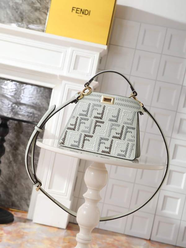 Fendi Peekaboo ISeeU Small Mint Green Leather Bag with Interlace FF Motif and Top Handle