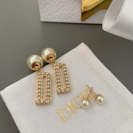 Dior Petit CD Tribales Earrings - Gold-Finish Metal with White Resin Pearls and Crystals