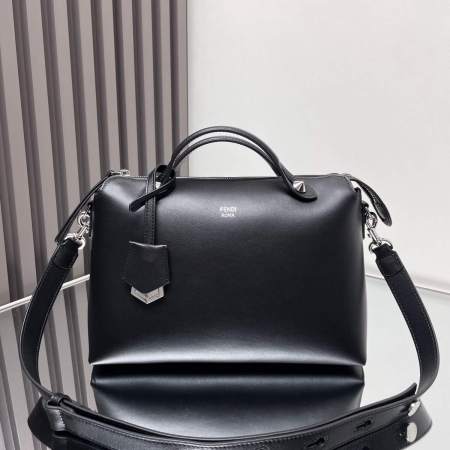 Fendi By The Way Medium Leather Boston Bag in Black with FF Motif Handle
