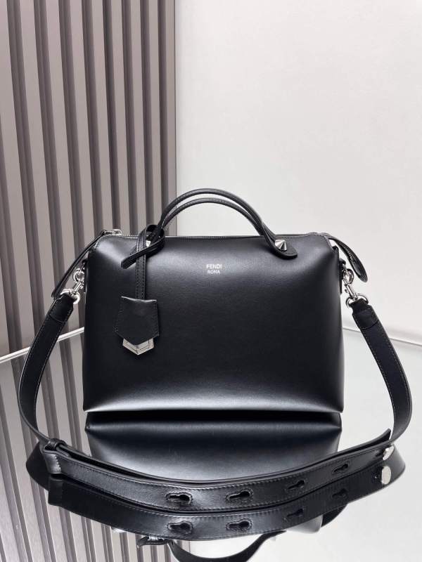 Fendi By The Way Medium Leather Boston Bag in Black with FF Motif Handle