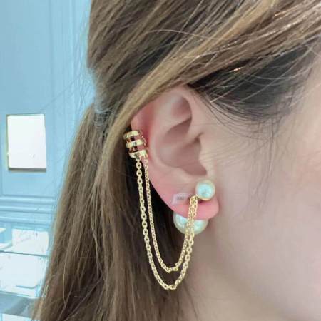 Dior Tribales Earring with Earcuff - Gold-Finish Metal and White Resin Pearls with Chain