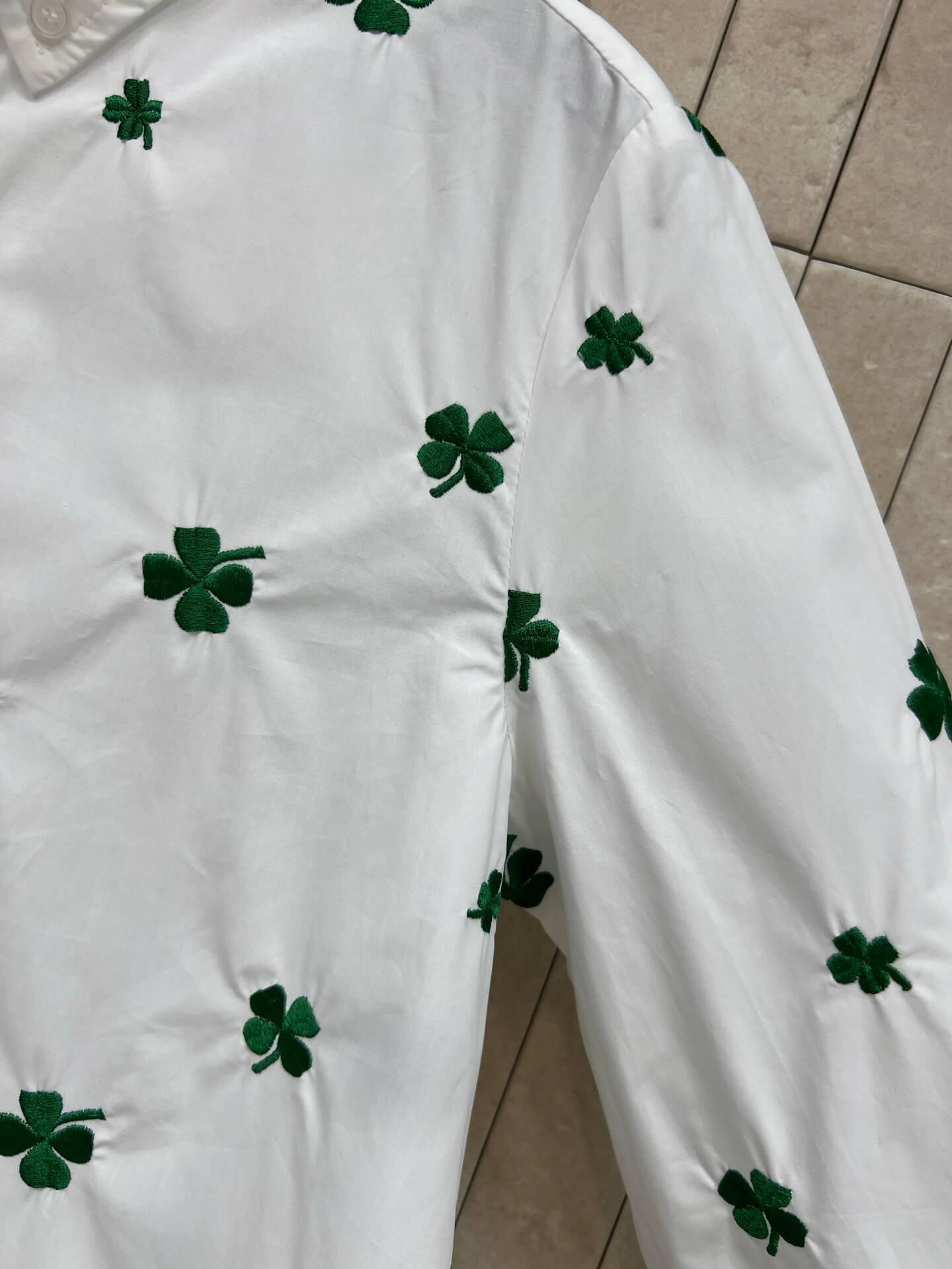 Christian Dior Men Lucky Clover & Logo Embroidered Cotton Poplin Button-Down Shirt – White - Image 4