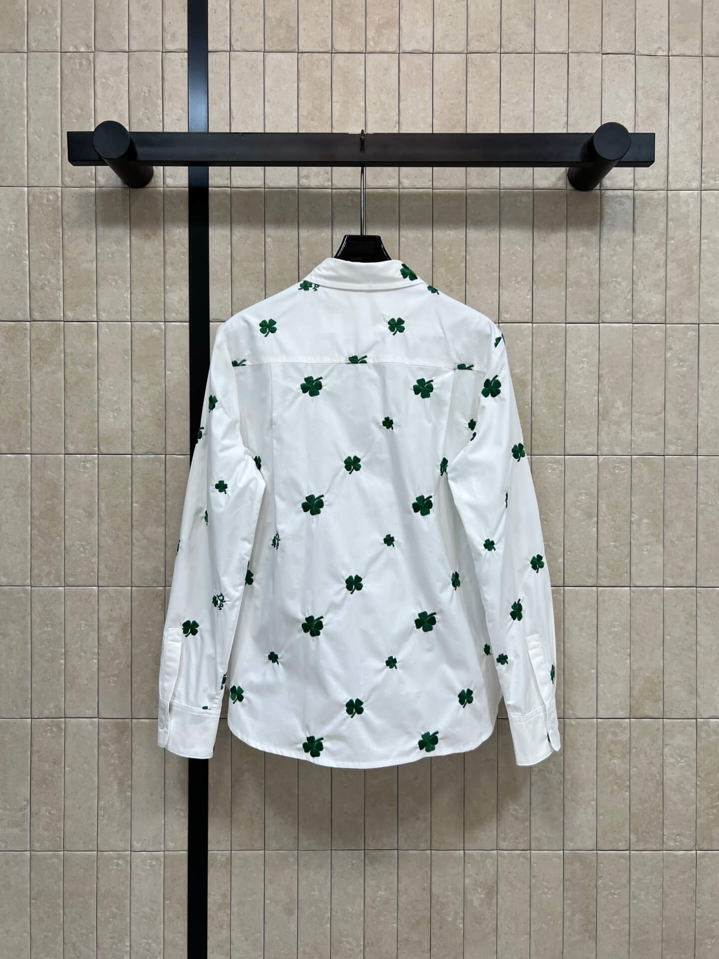 Christian Dior Men Lucky Clover & Logo Embroidered Cotton Poplin Button-Down Shirt – White - Image 6