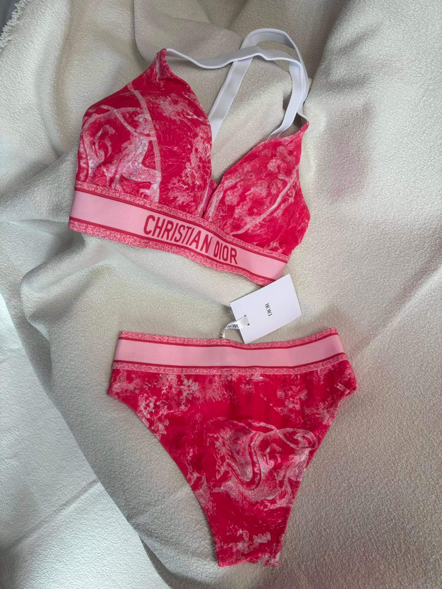 Christian Dior Toile de Jouy Sauvage Bikini Set with Logo Band Triangle Top and High-Waist Bottoms – Blue - Image 7