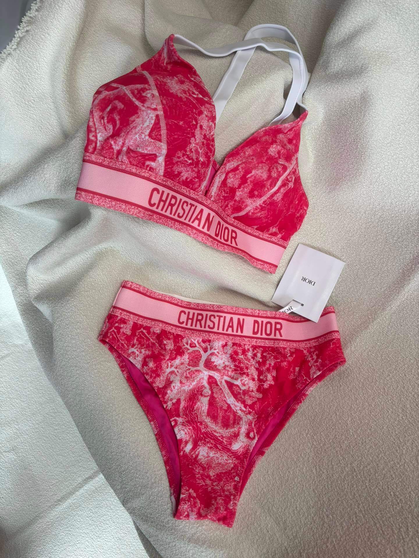 Christian Dior Toile de Jouy Sauvage Bikini Set with Logo Band Triangle Top and High-Waist Bottoms – Blue - Image 6