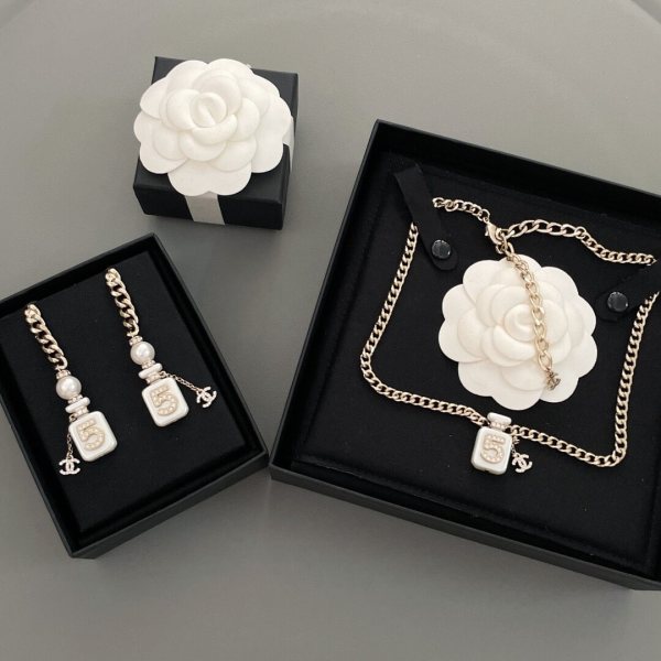 Chanel No. 5 Bottle Drop Earrings in Gold with Pearl & Crystal Accents