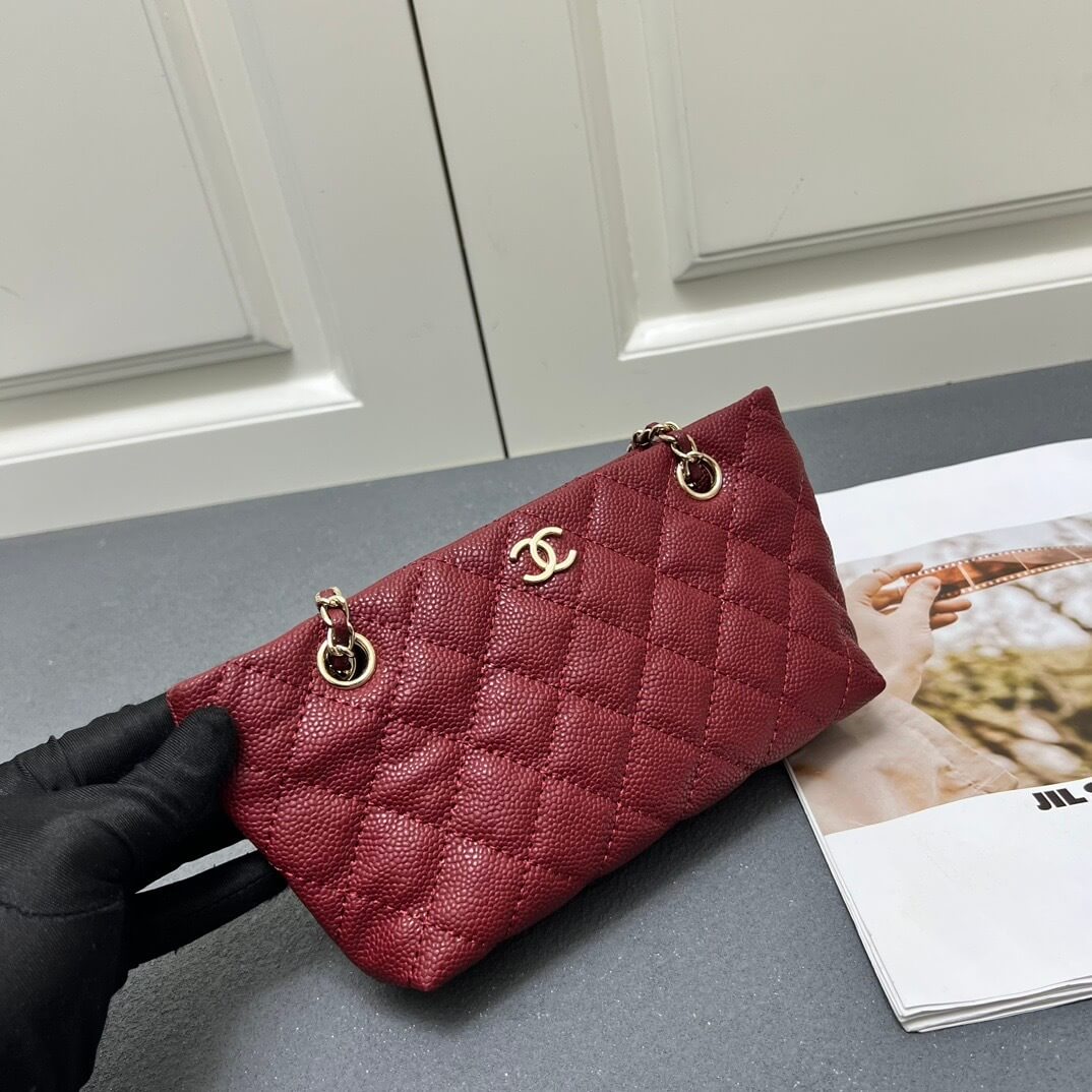 Chanel Burgundy Caviar Quilted Mini Shopping Tote Bag with Gold-Tone Hardware. - Image 4