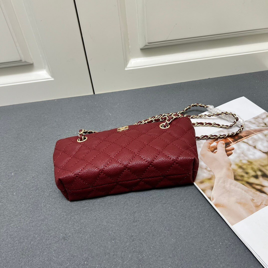 Chanel Burgundy Caviar Quilted Mini Shopping Tote Bag with Gold-Tone Hardware. - Image 6