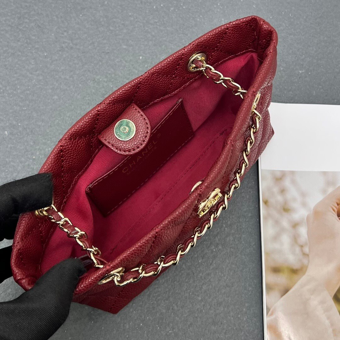 Chanel Burgundy Caviar Quilted Mini Shopping Tote Bag with Gold-Tone Hardware. - Image 8