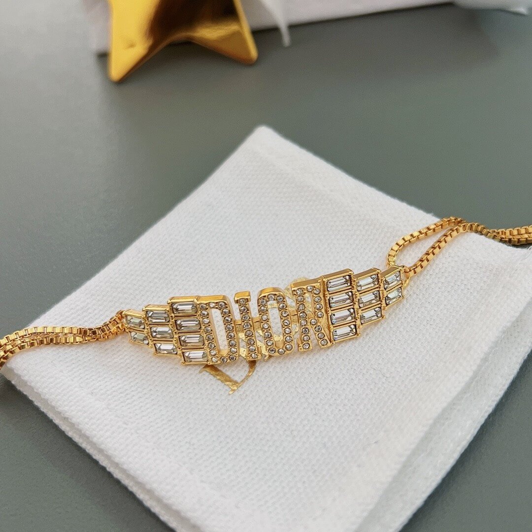 Dior Dio(r)evolution Bracelet in Gold-Finish Metal with White Crystals and DIOR Signature - Image 4